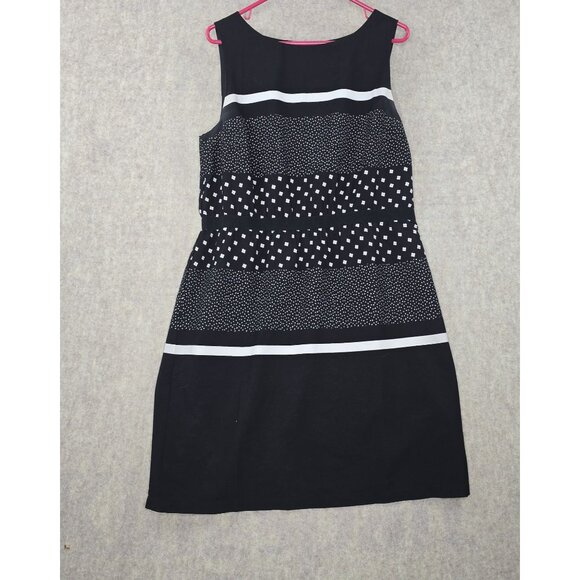Loft Black Sleeveless Womens Dress Polka Dot & Striped Pattern White Ribbon - Picture 1 of 8